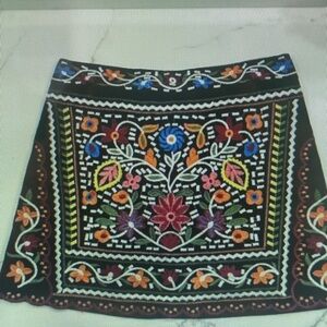 Embroidered Floral Black Skirt